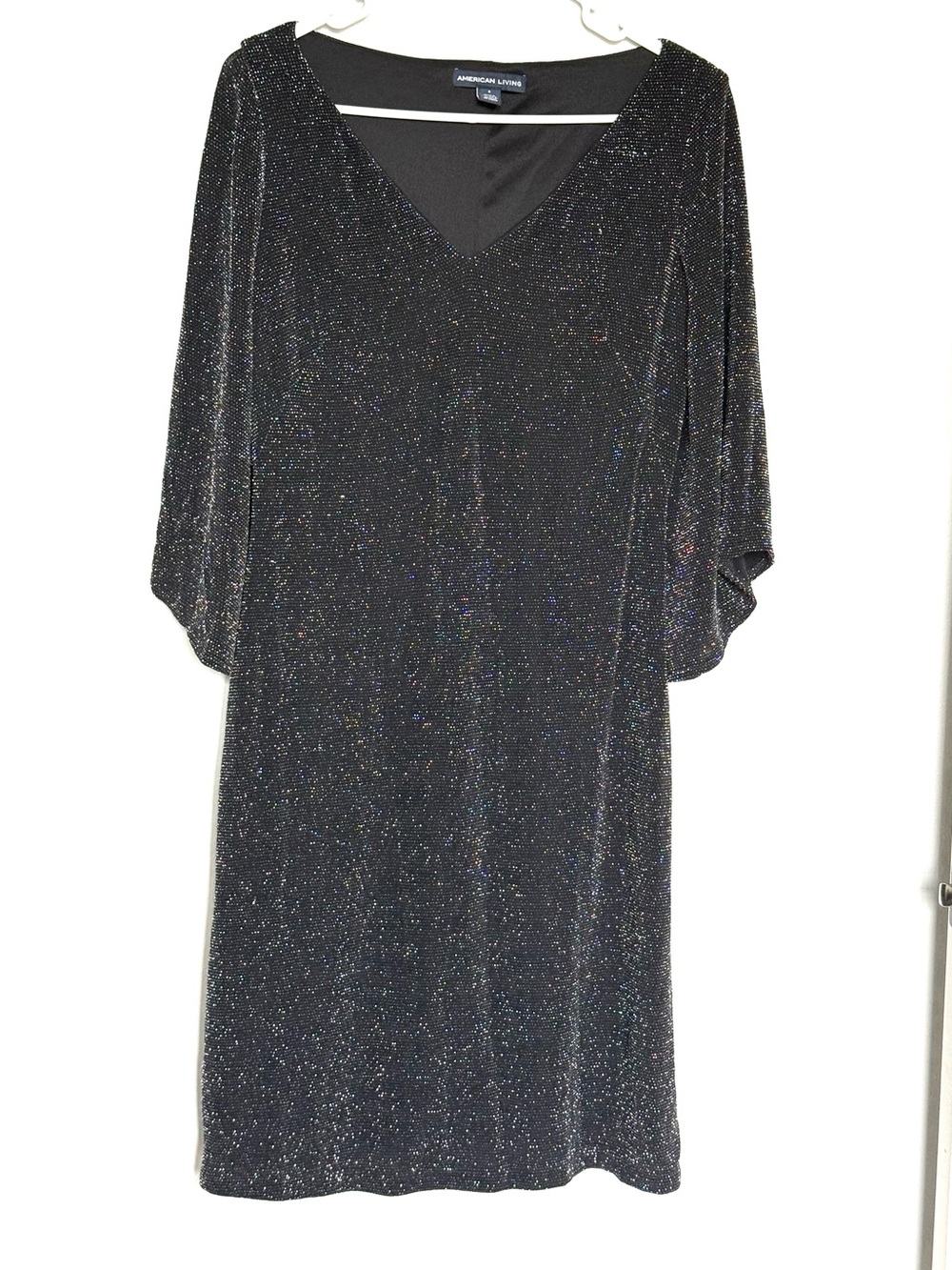 American Living Glitter V-Neck Midi Dress in Black